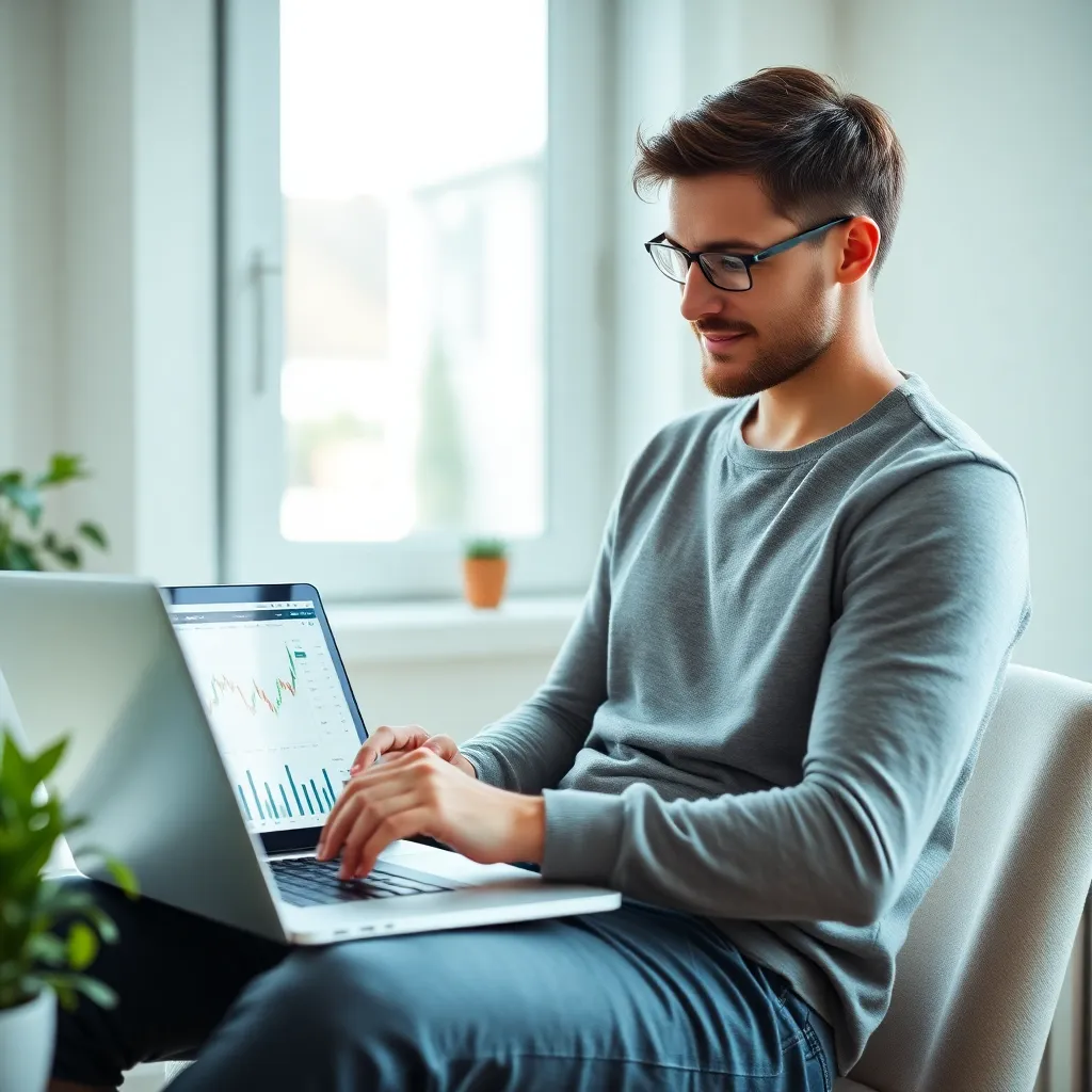 Persoon verdient extra inkomen met laptop vanuit huis