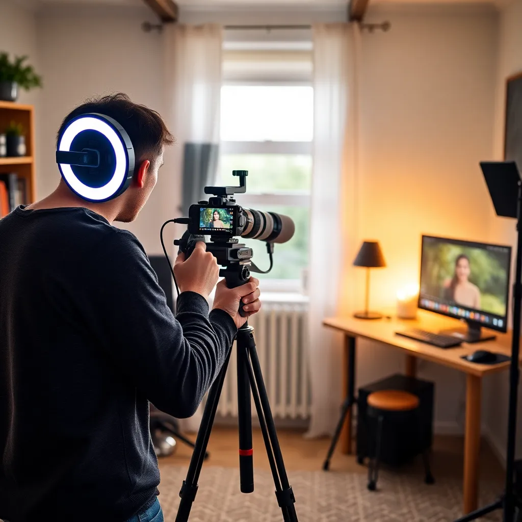 Nederlandse content creator aan het werk met camera en laptop